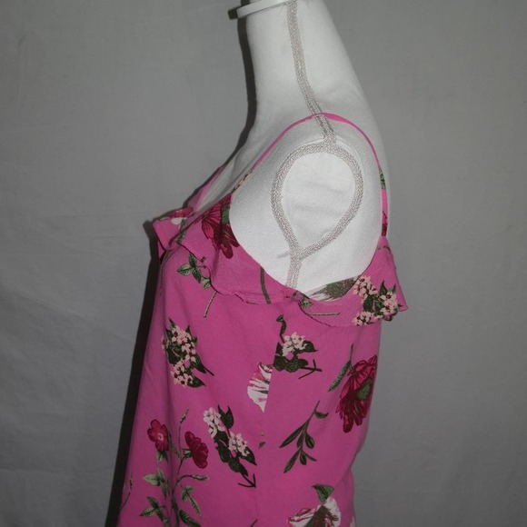 Old Navy S Pink w/ Floral Pattern Swing Cami w/ ruffle embelishment on neckline - Picture 2 of 3